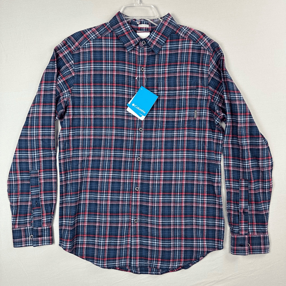 Columbia Men’s Boulder Ridge Flannel Shirt Small Regular Fit Blue Red Plaid